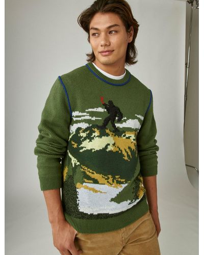 Lucky Brand Intarsia Crew Neck Sweater - Green