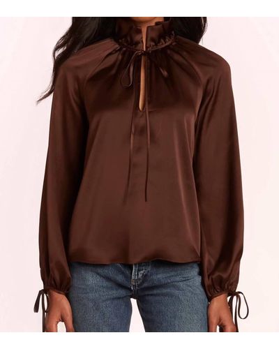 Amanda Uprichard Vittoria High Collar Silk Blouse - Brown