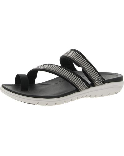 Ryka Stella Toe Loop Strappy Slide Sandals - Black