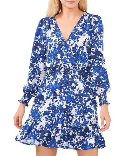 Vince Camuto Chiffon Floral Print Mini Dress - Blue