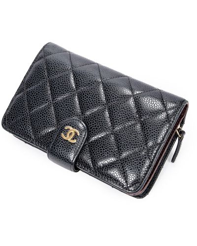 Chanel Green Iridescent Chevron-Quilted Caviar Compact Wallet