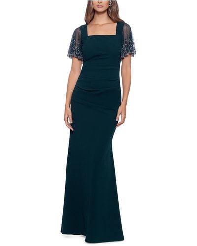 Betsy & Adam Crepe Ruched Evening Dress - Blue