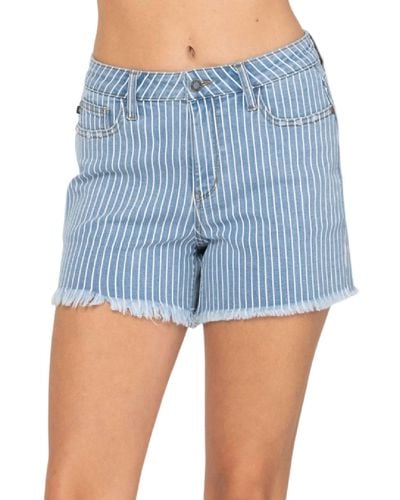Judy Blue Striped Cut Off High Waist Shorts - Blue