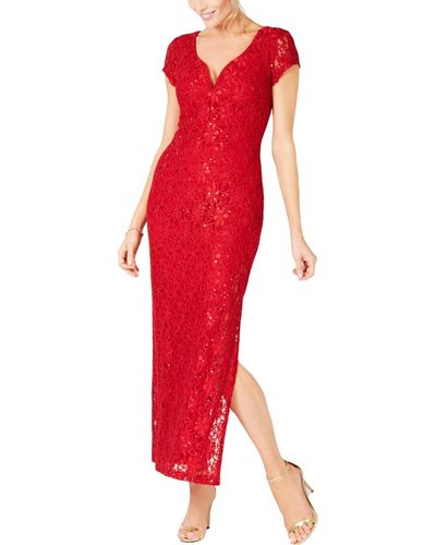 Connected Apparel Petites Lace Spit Neck Sheath Dress - Red