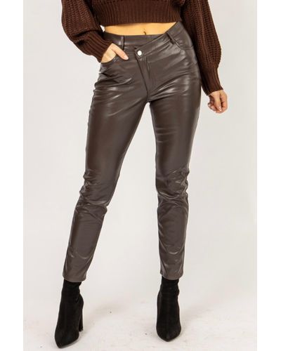 Rehab Vegan Leather Asymmetric Pants - Brown