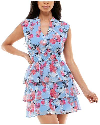 Speechless Juniors Tiered Floral Fit & Flare Dress - Blue