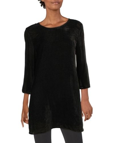 Eileen Fisher Silk Velvet Tunic Top - Black