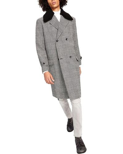 INC Ashton Faux Fur Trim Midi Pea Coat - Gray