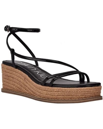 Calvin Klein Neve Faux Leather Wedges Platform Sandals - Metallic