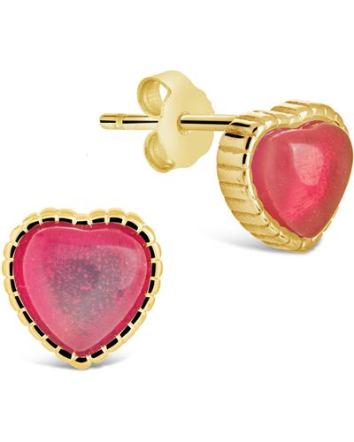 Sterling Forever Ruby Heart Studs - Pink