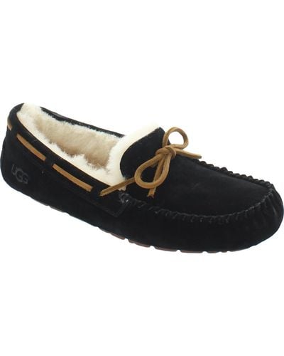 UGG Dakota Suede Sheepskin Lined Moccasin Slippers - Black