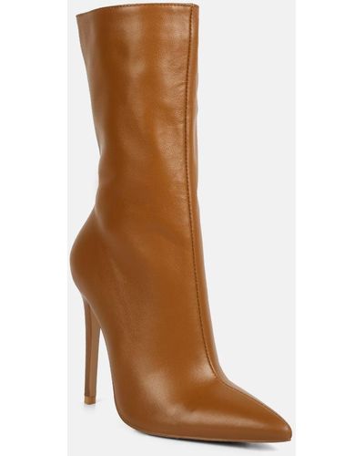 Rag & Co Nagini Over Ankle Pointed Toe High Heeled Boot - Brown