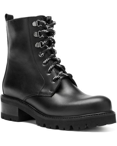 La Canadienne Clover Leather Zipper Combat & Lace-up Boots - Black