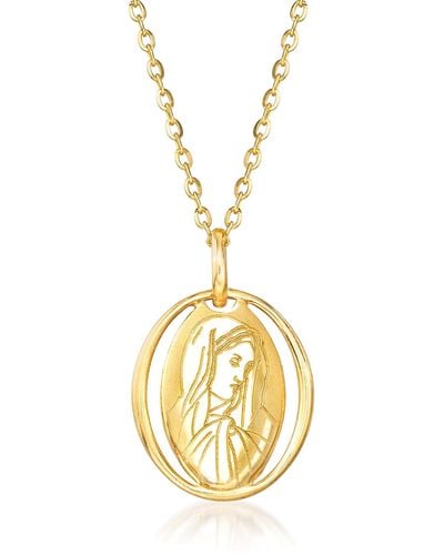 Ross-Simons Italian 18kt Yellow Gold Holy Mary Pendant Necklace - Metallic