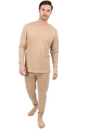 Leveret Two Piece Cotton Pajamas Neutral Solid Color - Natural