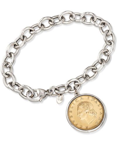 Ross-Simons Italian Genuine 20-lira Coin Charm Bracelet - Metallic