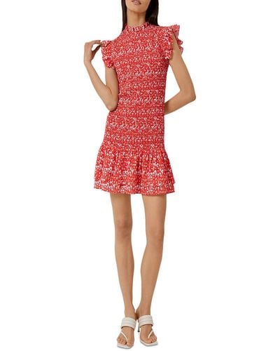 French Connection Printed Ruffled Mini Dress - Red
