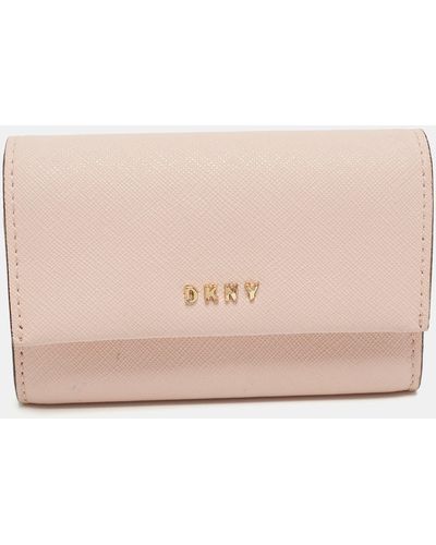 DKNY Saffiano Leather Flap Compact Wallet - Natural