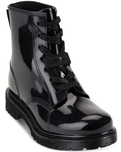 DKNY Tilly Combat Boot Leather Short Combat & Lace-up Boots - Black
