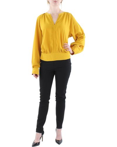 Karl Lagerfeld Ruched Split-neck Blouse - Yellow