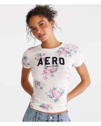 Aéropostale Allover Floral Appliqué Graphic Tee - White