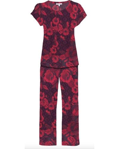 Johnny Was Carrie Short Cap Sleeve Crop Set Multicolor Pajama Set - Red