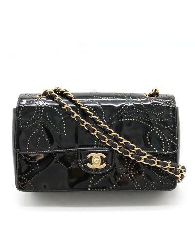 Chanel Camellia Patent Leather Shoulder Bag (pre-owned) - Black