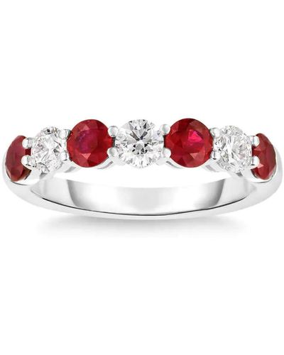 Pompeii3 1 1/2ct Tw Round Diamond & Created Ruby Wedding Anniversary Ring - Red