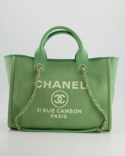 Chanel Pistachio Canvas Small Deauville Tote Bag With Champagne Gold Hardware - Green