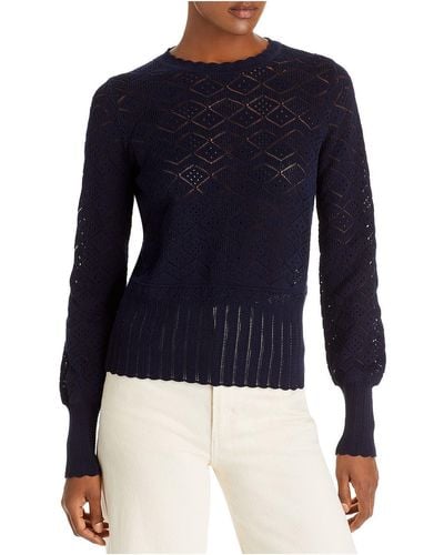 Rebecca Taylor Pointelle Crew Neck Pullover Sweater - Blue