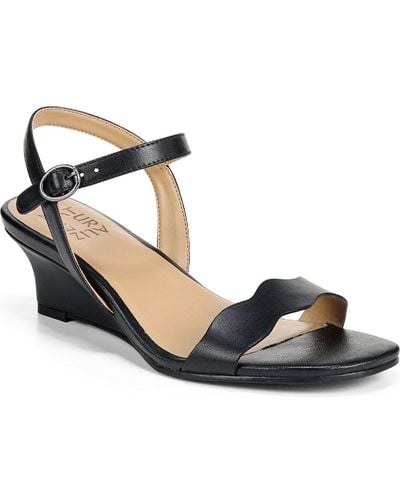 Naturalizer Lacey Leather Ankle Strap Wedge Sandals - Black