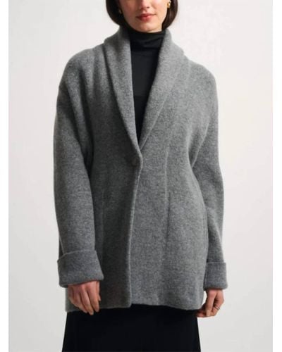 White + Warren Brushed Lofty Blend Shawl Collar Coat - Gray