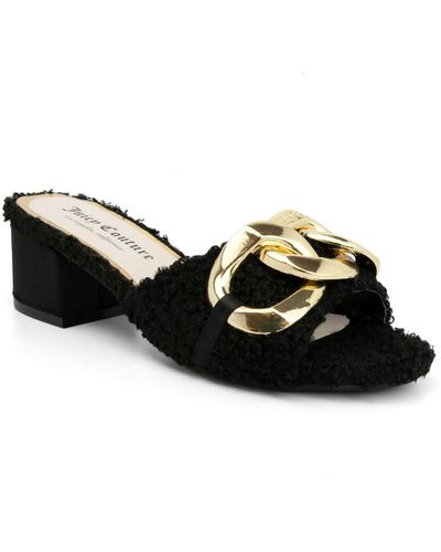 Juicy Couture Wj03667w Faux Fur Slip On Slide Sandals - Black