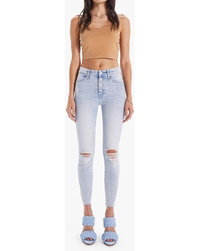 Mother Pixie Ankle Fray Jean - Blue