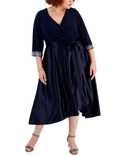 Alex Evenings Plus Embellished Tea Length Fit & Flare Dress - Blue
