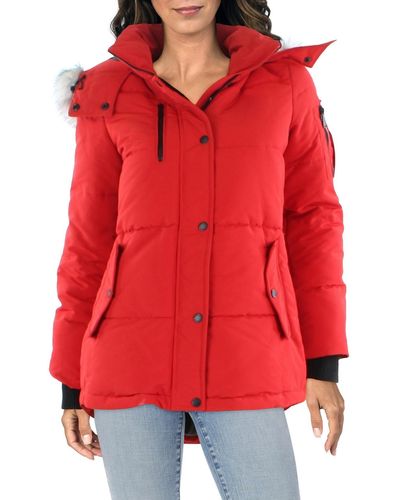 BCBGeneration Hooded Short Puffer Jacket - Red