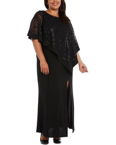 R & M Richards Lace Overlay Sequined Party Dress - Black