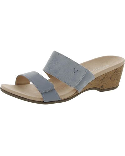 Vionic Bayu Leather Slip On Wedge Sandals - Gray