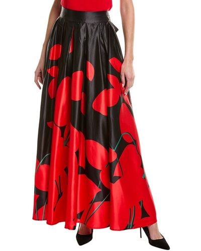 Gracia Pleated Satin Maxi Skirt - Red