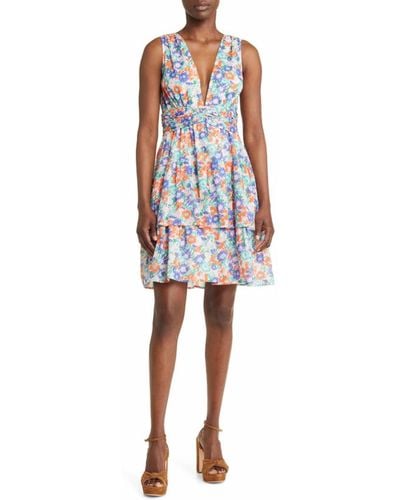 brand: Banjanan Donna Floral Tiered Cotton Dress - Multicolor