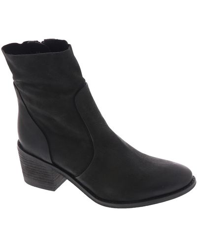 Diba True Majes Tic Leather Stacked Heel Ankle Boots - Black