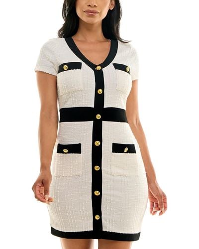Almost Famous Above Knee Tweed Wear To Work Dress - White