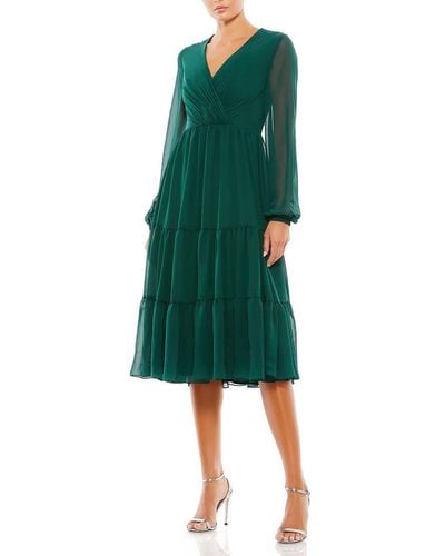 Ieena for Mac Duggal Long Sleeve Tiered Midi Dress - Green