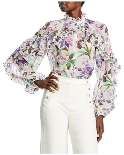 Kobi Halperin Phoenix Floral Sheer Button-down Top - White