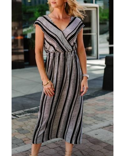 B Collection By Bobeau Danielle Striped V-neck Dress - Gray