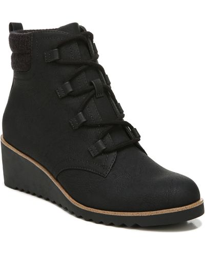LifeStride Zone Leather Ankle Wedge Boots - Black