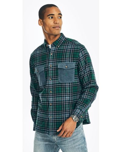 Nautica Sustainably Crafted Flannel Plaid Shirt - Green