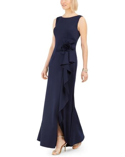 Jessica Howard Petites Rosette Cascade Ruffle Evening Dress - Blue