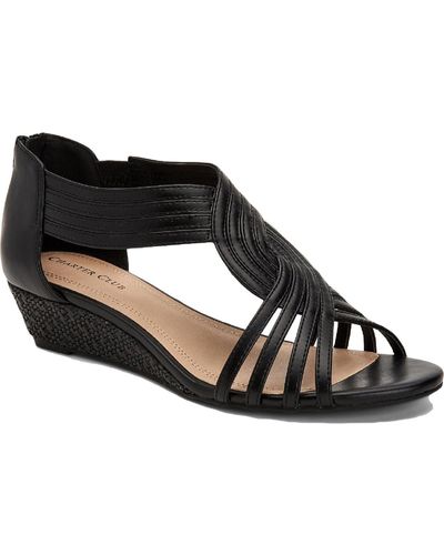 Charter Club Ginifur 2 Faux Leather Open Toe Wedge Sandals - Black