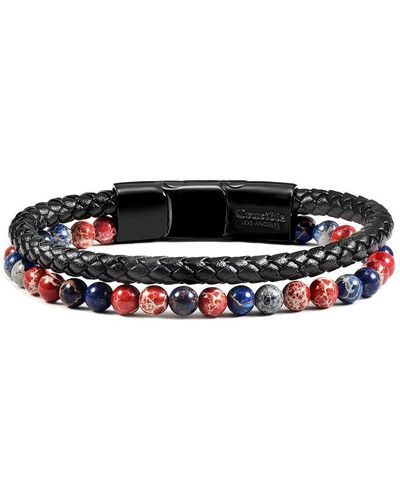 Crucible Jewelry Crucible Los Angeles Black Leather Black Clasp Blue And Red Imperial Jasper Bracelet